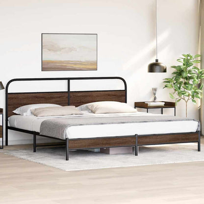 Metal Bed Frame without Mattress Brown Oak 180x200 cm Super King