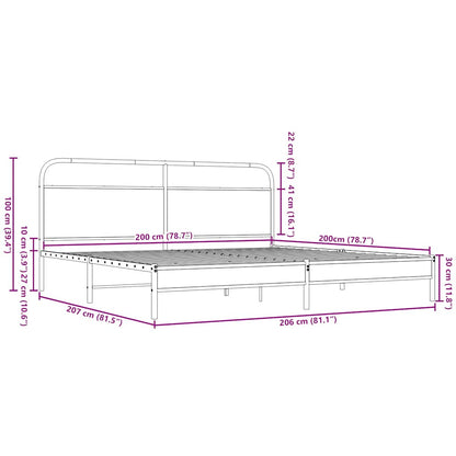 Metal Bed Frame without Mattress Brown Oak 200x200 cm