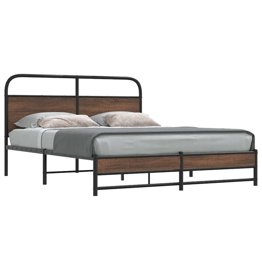 Metal Bed Frame without Mattress Brown Oak 160x200 cm