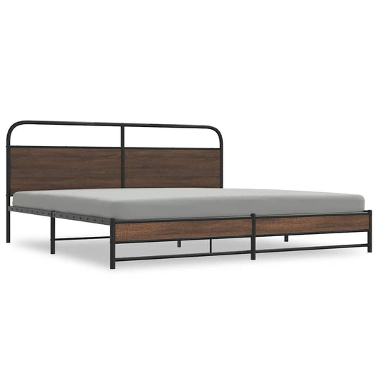 Metal Bed Frame without Mattress Brown Oak 183x213 cm