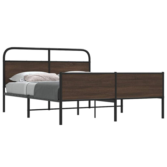 Metal Bed Frame without Mattress Brown Oak 150x200 cm King Size
