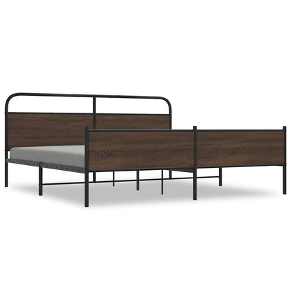 Metal Bed Frame without Mattress Brown Oak 180x200 cm Super King