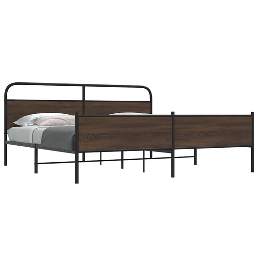 Metal Bed Frame without Mattress Brown Oak 183x213 cm