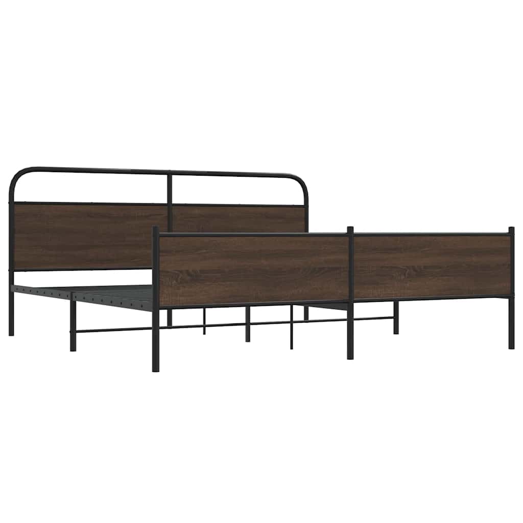Metal Bed Frame without Mattress Brown Oak 200x200 cm