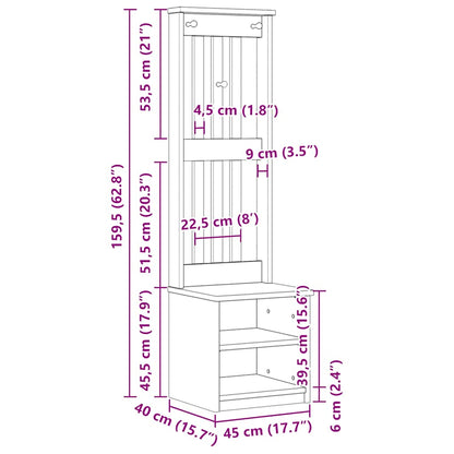 Hall Tree SANDNES 45x40x159.5 cm Solid Wood Pine