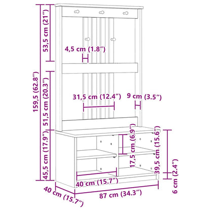 Hall Tree SANDNES 87x40x159.5 cm Solid Wood Pine