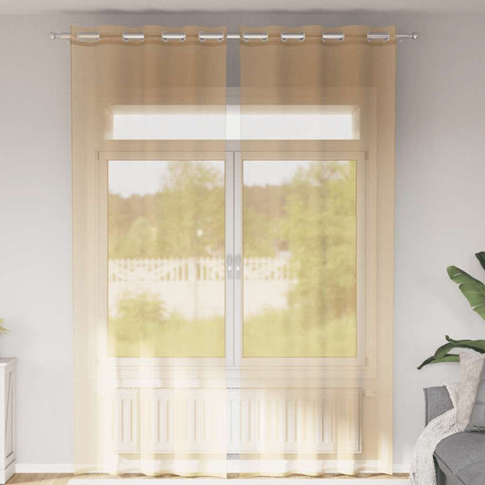 Voile Curtains with Grommets 2 pcs Sand