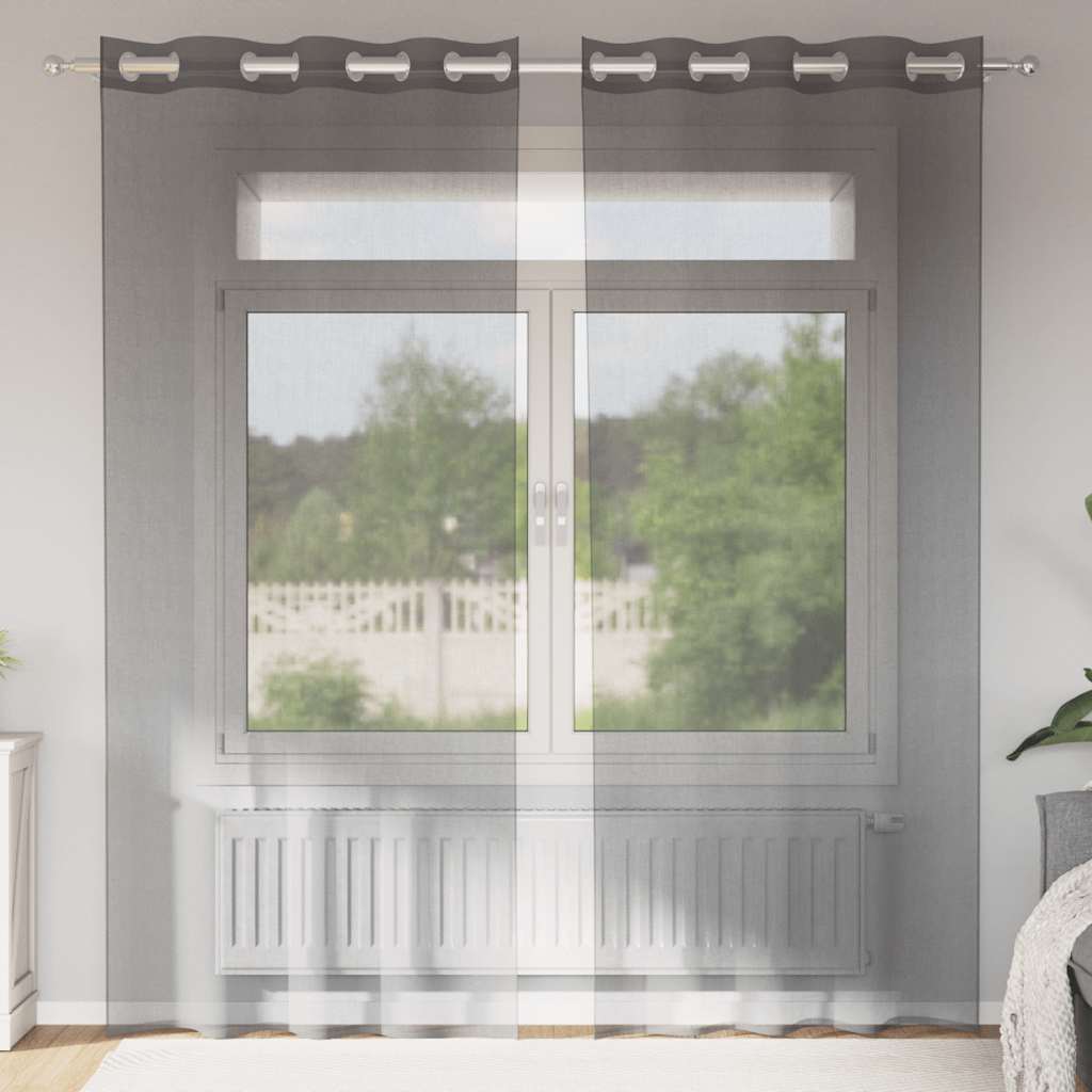 Voile Curtains with Grommets 2 pcs Light Brown