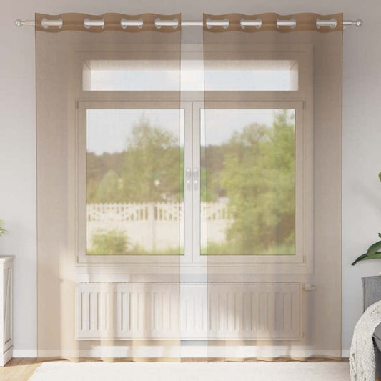 Voile Curtains with Grommets 2 pcs Light Brown