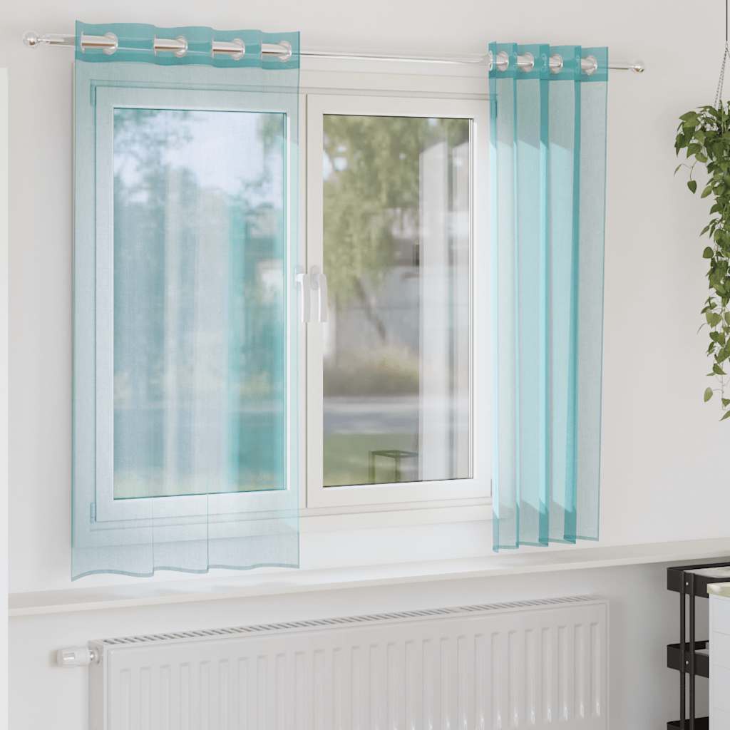 Voile Curtains with Grommets 2 pcs Turquoise