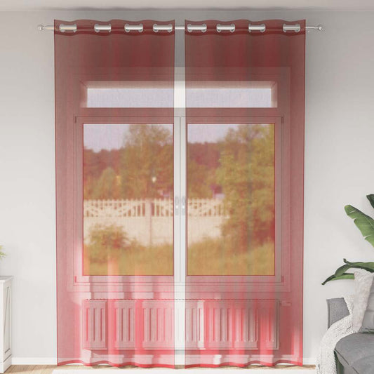 Voile Curtains with Grommets 2 pcs Wine Red