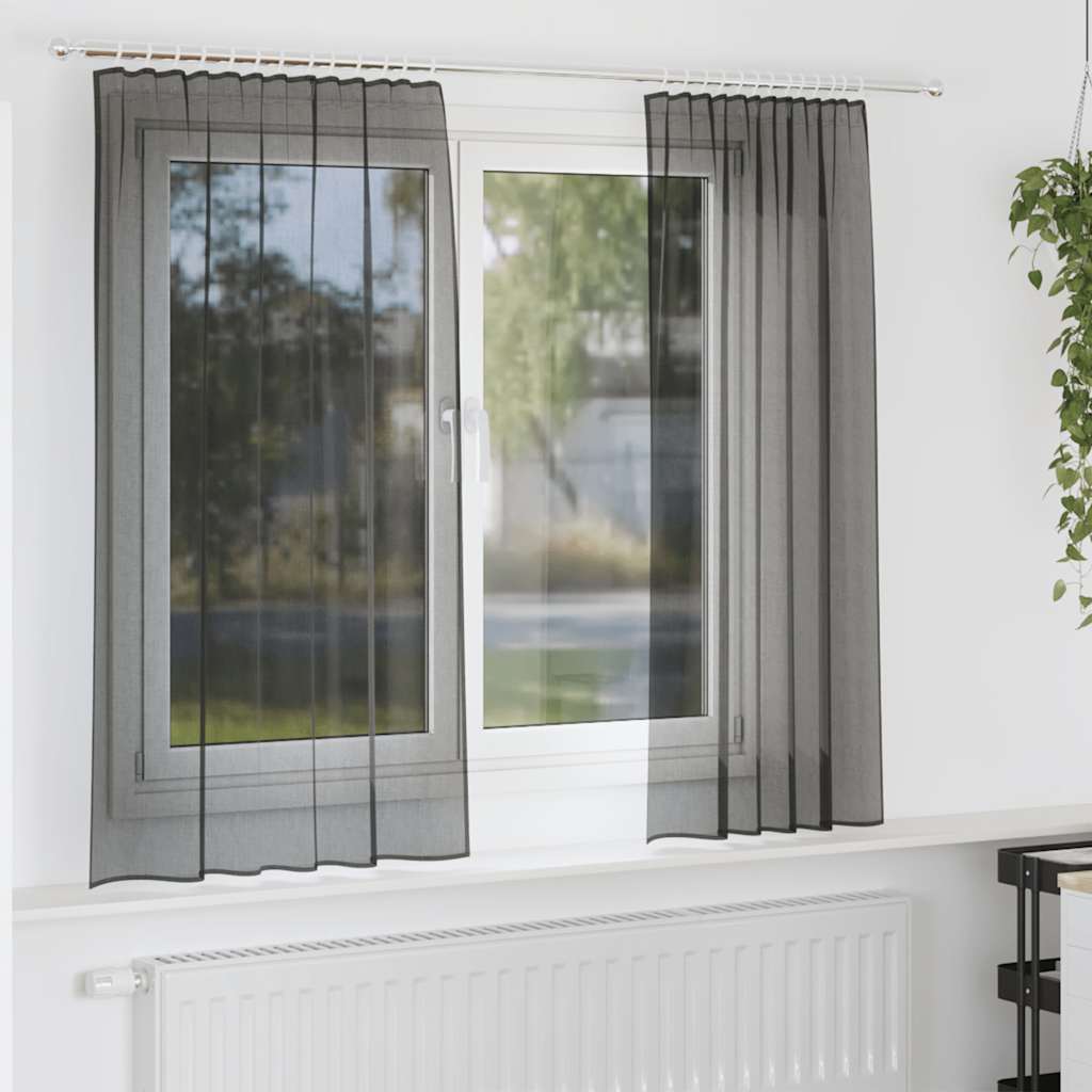 Voile Curtains with Rod Pockets 2 pcs Black