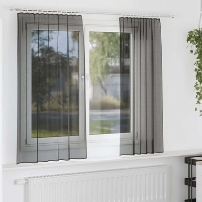 Voile Curtains with Rod Pockets 2 pcs Black