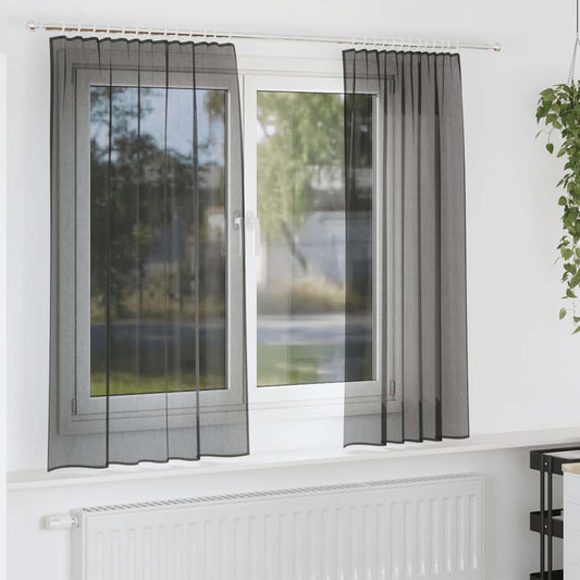 Voile Curtains with Rod Pockets 2 pcs Black