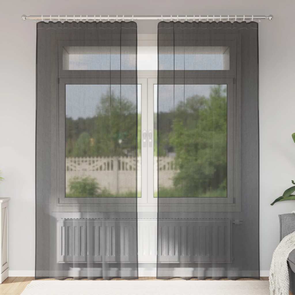 Voile Curtains with Rod Pockets 2 pcs Black