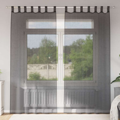 Voile Curtains with Rod Pockets 2 pcs Black