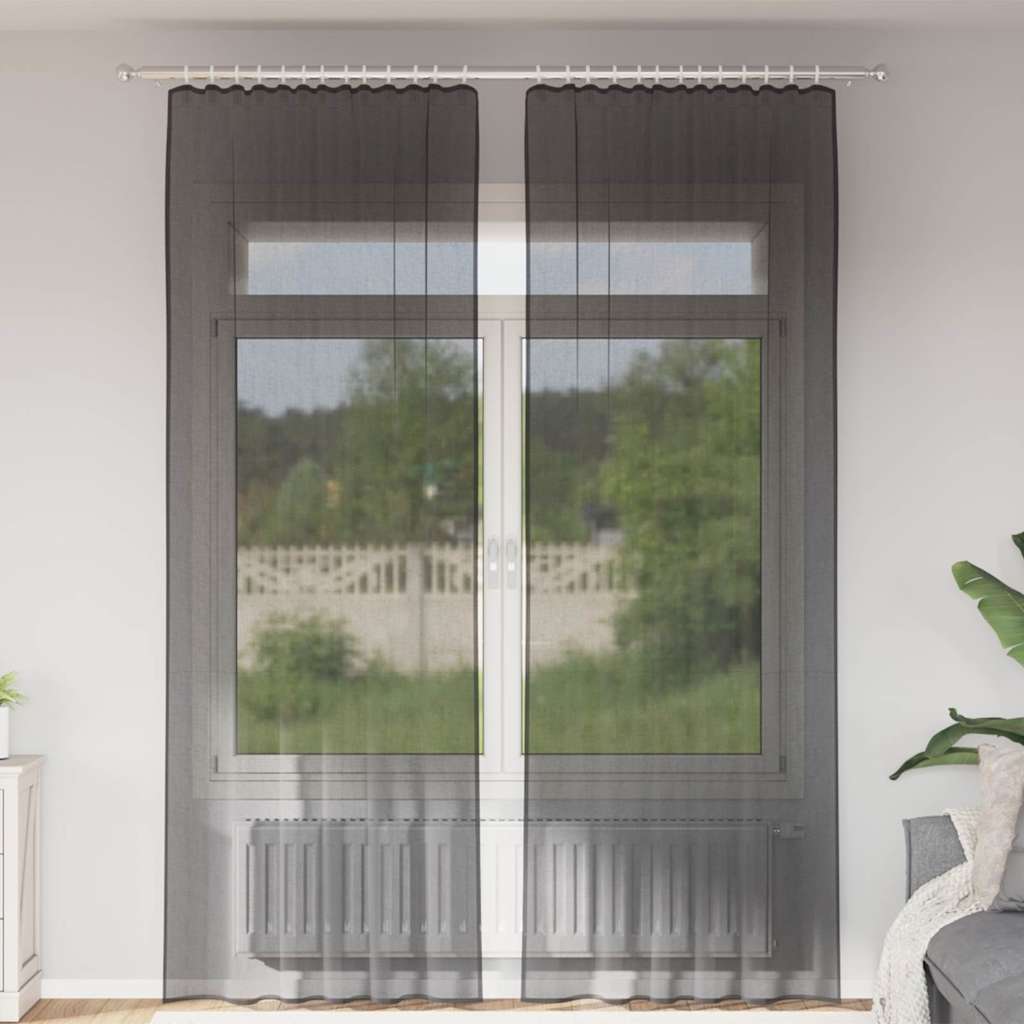 Voile Curtains with Rod Pockets 2 pcs Black