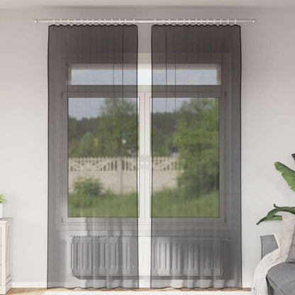 Voile Curtains with Rod Pockets 2 pcs Black