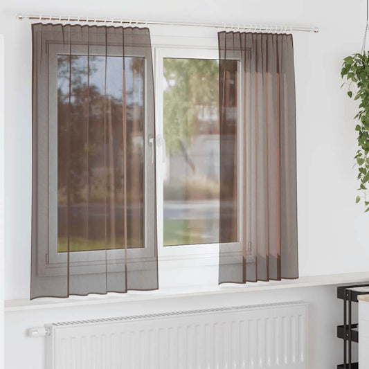 Voile Curtains with Rod Pockets 2 pcs Brown
