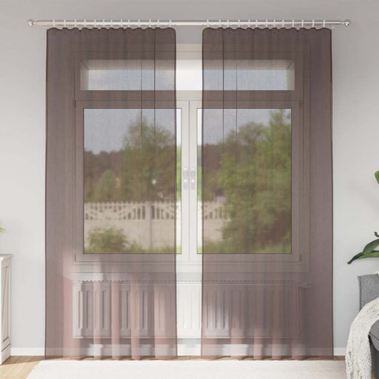 Voile Curtains with Rod Pockets 2 pcs Brown