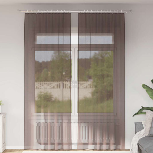 Voile Curtains with Rod Pockets 2 pcs Brown