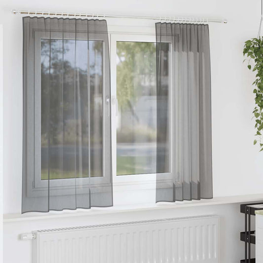 Voile Curtains with Rod Pockets 2 pcs Dark Grey