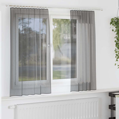 Voile Curtains with Rod Pockets 2 pcs Dark Grey