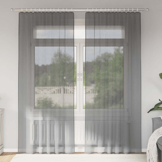 Voile Curtains with Rod Pockets 2 pcs Dark Grey