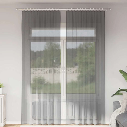 Voile Curtains with Rod Pockets 2 pcs Dark Grey
