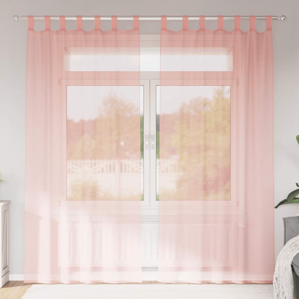 Voile Curtains with Rod Pockets 2 pcs Pink