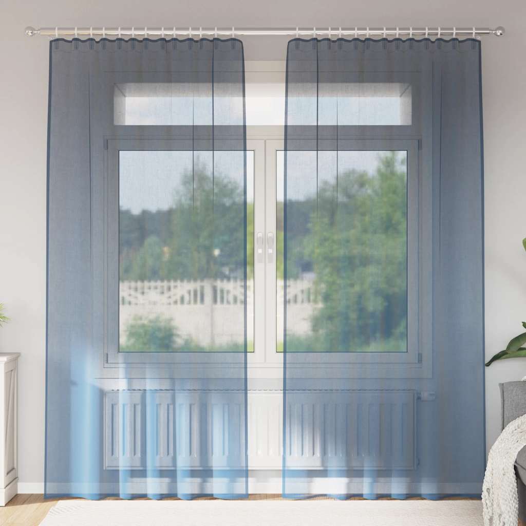 Voile Curtains with Rod Pockets 2 pcs Royal Blue
