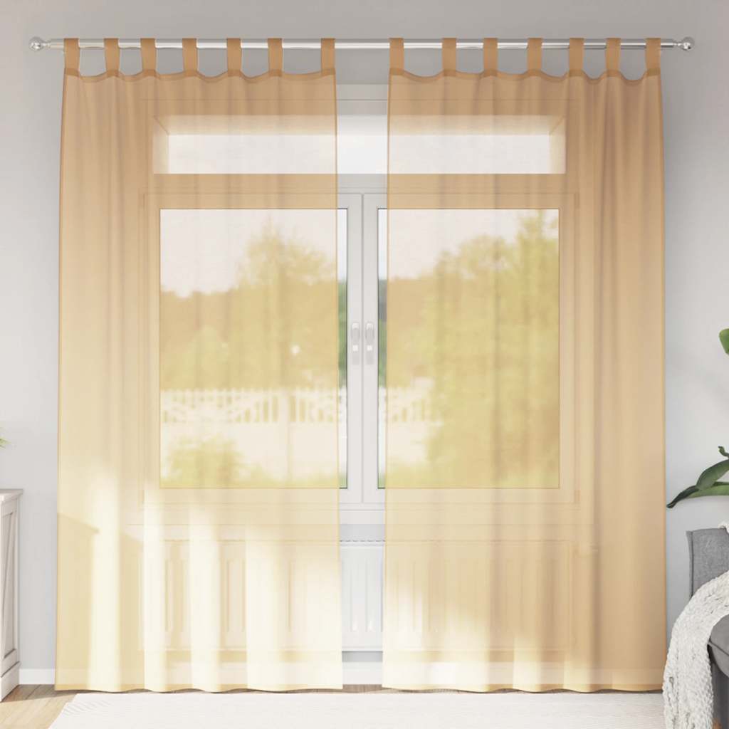 Voile Curtains with Rod Pockets 2 pcs Sand