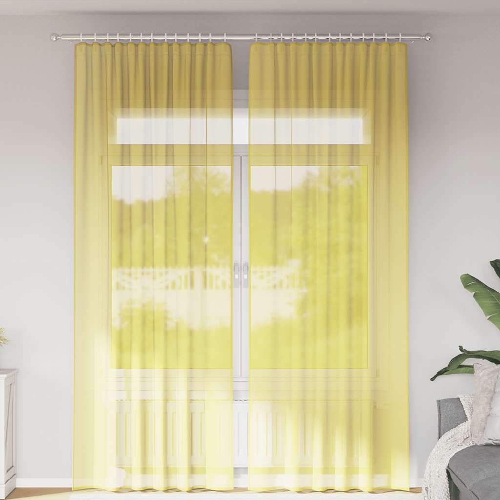 Voile Curtains with Rod Pockets 2 pcs Yellow