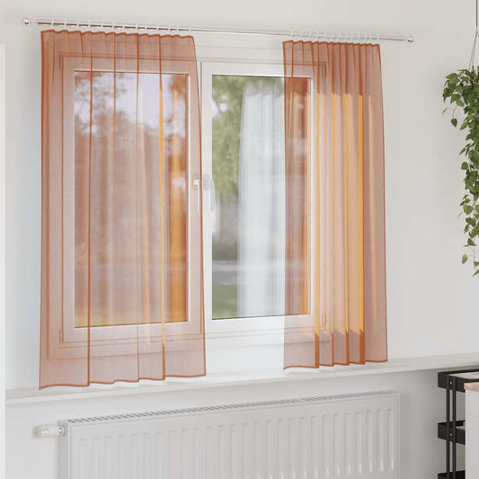 Voile Curtains with Rod Pockets 2 pcs Terracotta