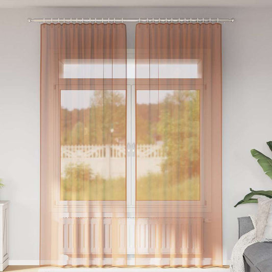 Voile Curtains with Rod Pockets 2 pcs Terracotta