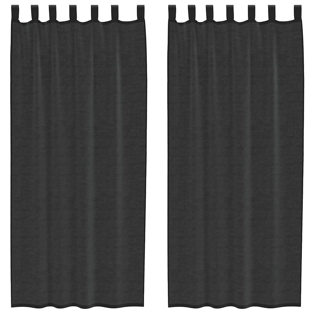 Voile Curtains with Tab Top 2 pcs Black