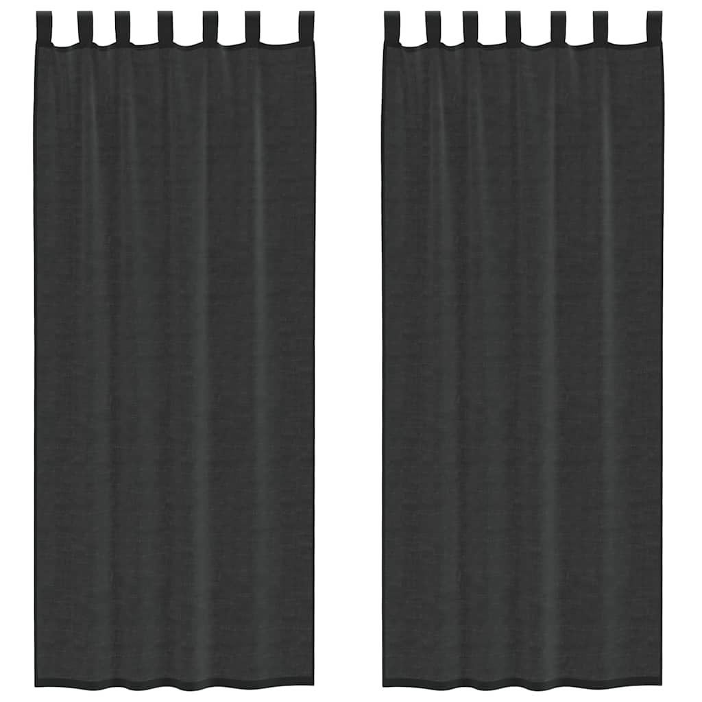 Voile Curtains with Tab Top 2 pcs Black