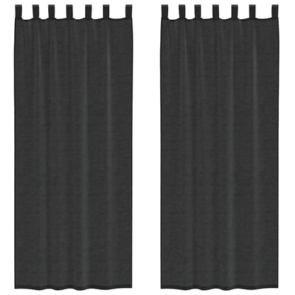 Voile Curtains with Tab Top 2 pcs Black