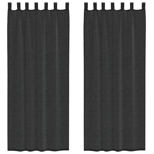 Voile Curtains with Tab Top 2 pcs Black