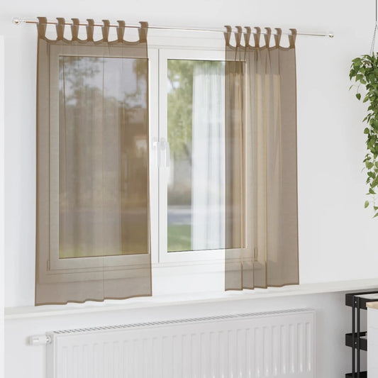 Voile Curtains with Loops 2 pcs Light Brown 140x140 cm