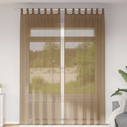 Voile Curtains with Loops 2 pcs Light Brown 140x260 cm