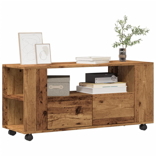 TV Cabinet with Wheels Old Wood 102x34.5x43 cm Engineered Wood