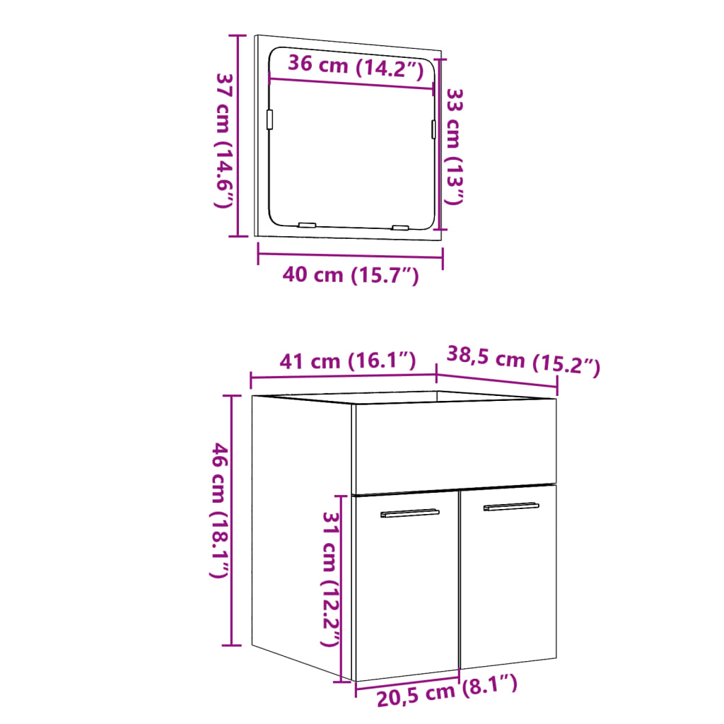 2 Piece Bathroom Furniture Set Concrete Grey Engineered Wood