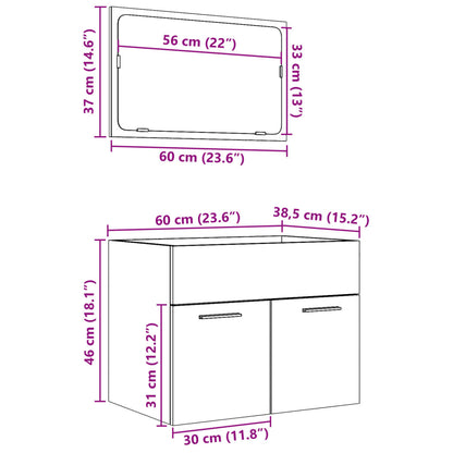 2 Piece Bathroom Furniture Set Concrete Grey Engineered Wood