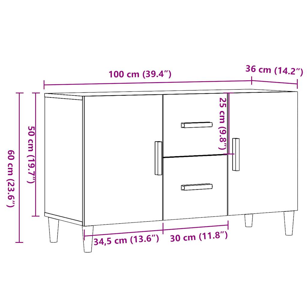 Sideboard Old Wood 100x36x60 cm Engineered Wood