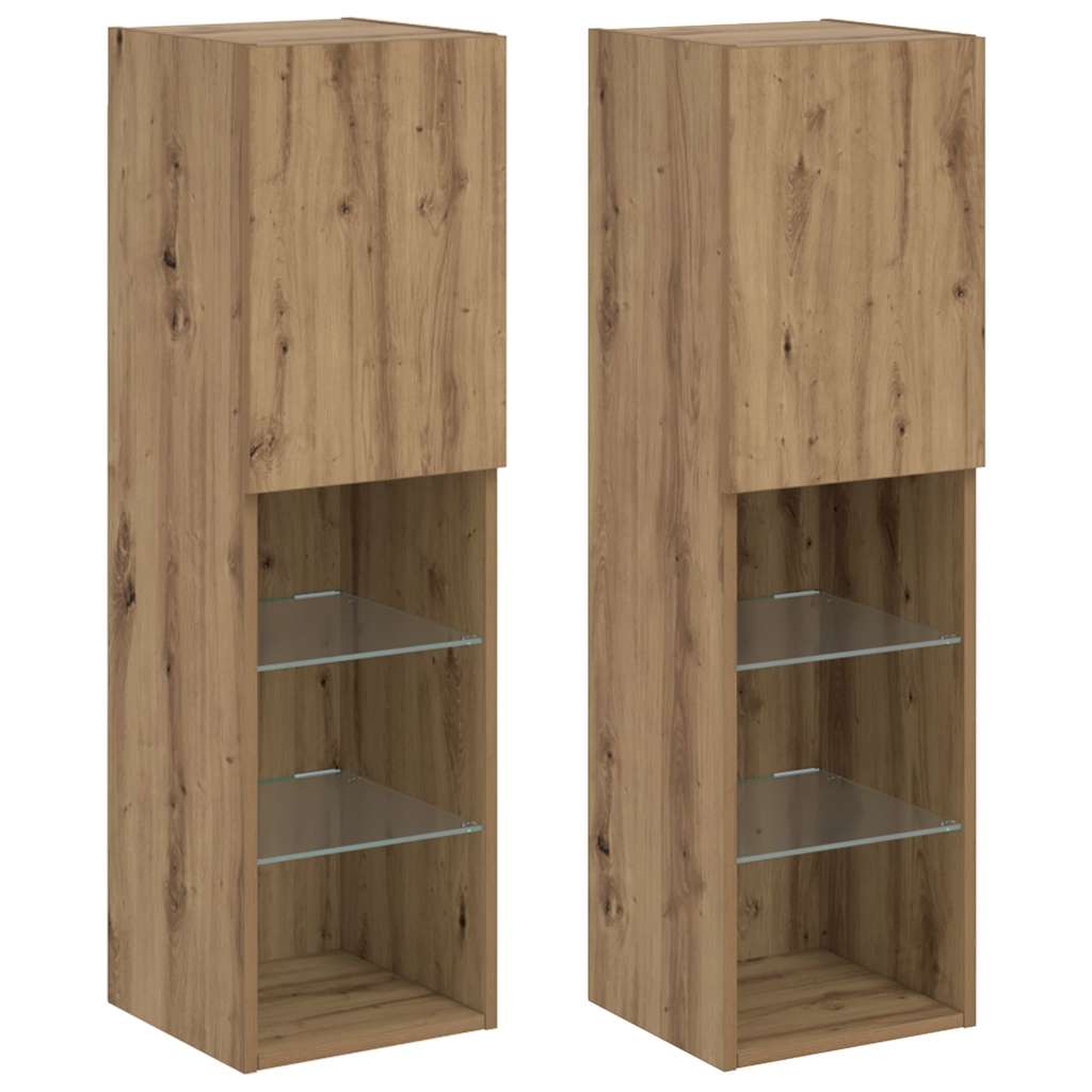 TV Cabinets with LED Lights 2 pcs Artisian Oak 30.5x30x102 cm