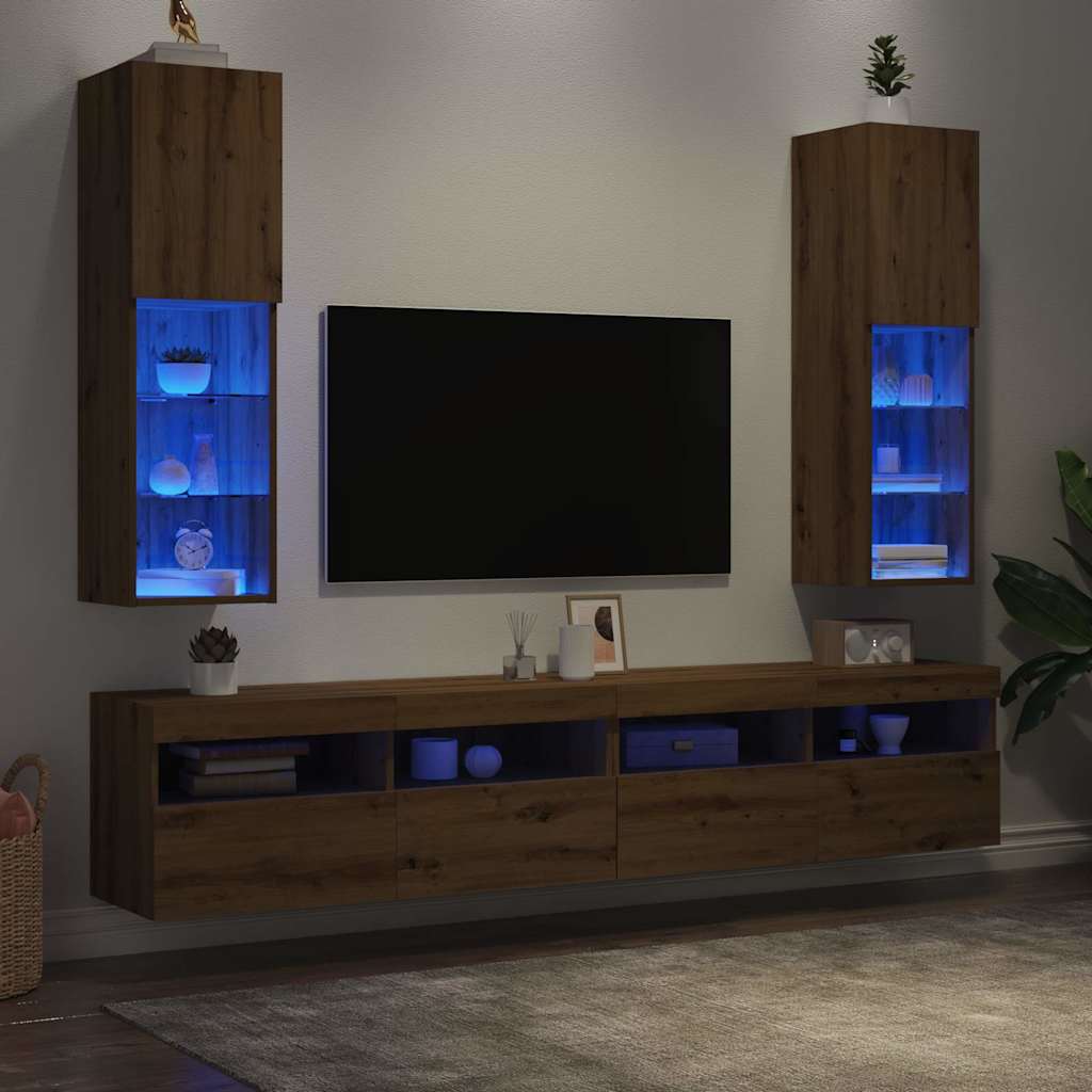 TV Cabinets with LED Lights 2 pcs Artisian Oak 30.5x30x102 cm
