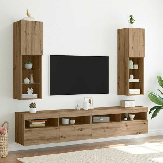 TV Cabinets with LED Lights 2 pcs Artisian Oak 30.5x30x102 cm