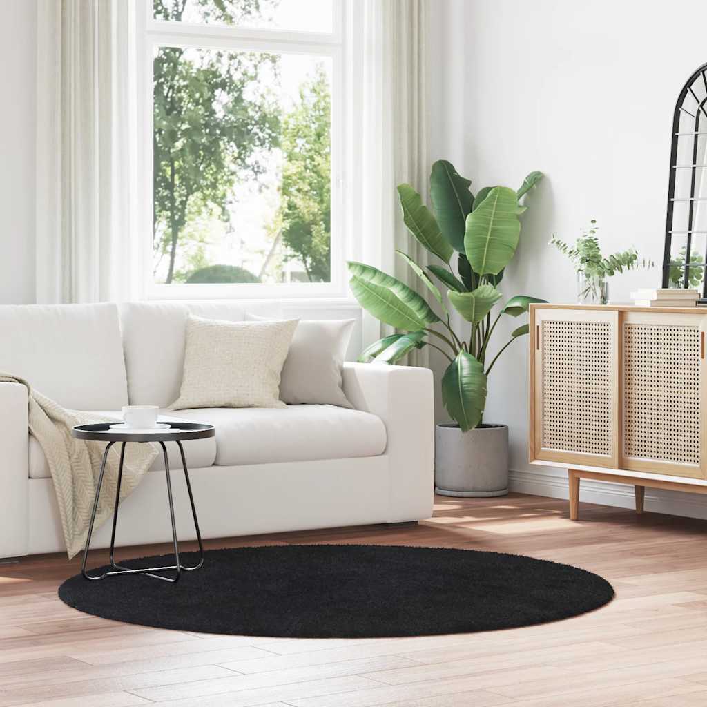 Shaggy Rug High Pile NAVARRA Black 160x160 cm Polyester