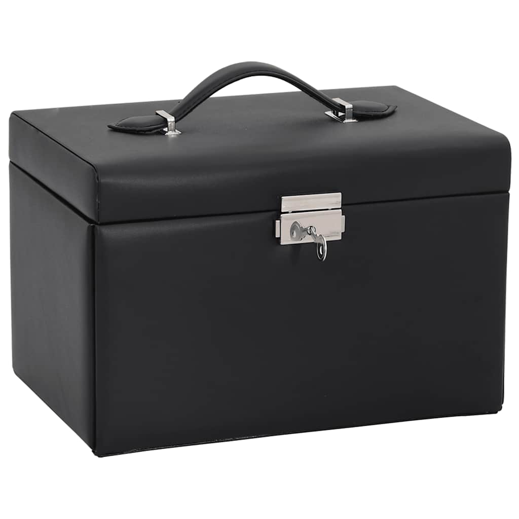 Jewellery Box 3-Layer with Mirror Lockable Black 26x18x17.5 cm